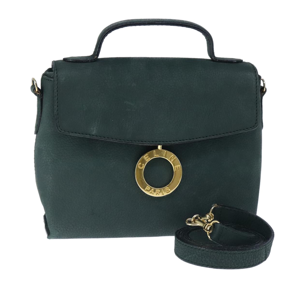 Celine Hand Bag Leather Green Gold